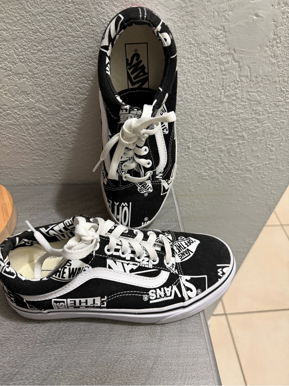 Vans Youth Black & White Logo Pattern Skate Sneakers
